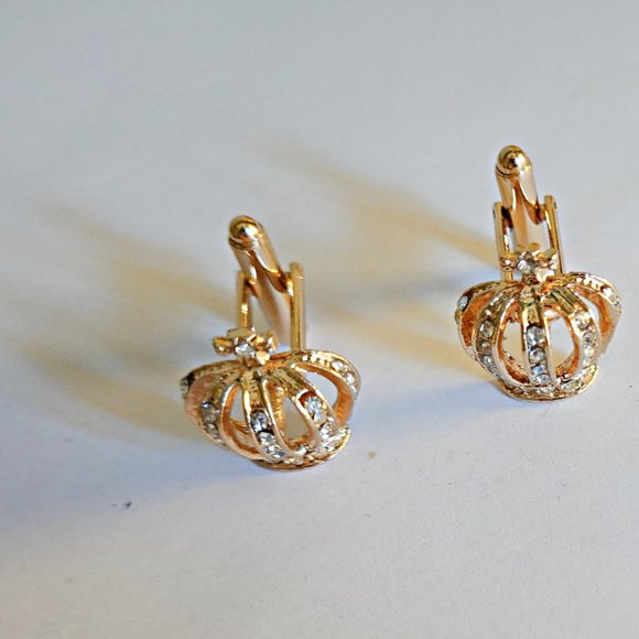 Gold Rhinestone Encrusted Cufflinks - Picture 1 of 2